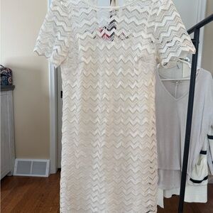 LOFT Cream Chevron Lace Mini Dress